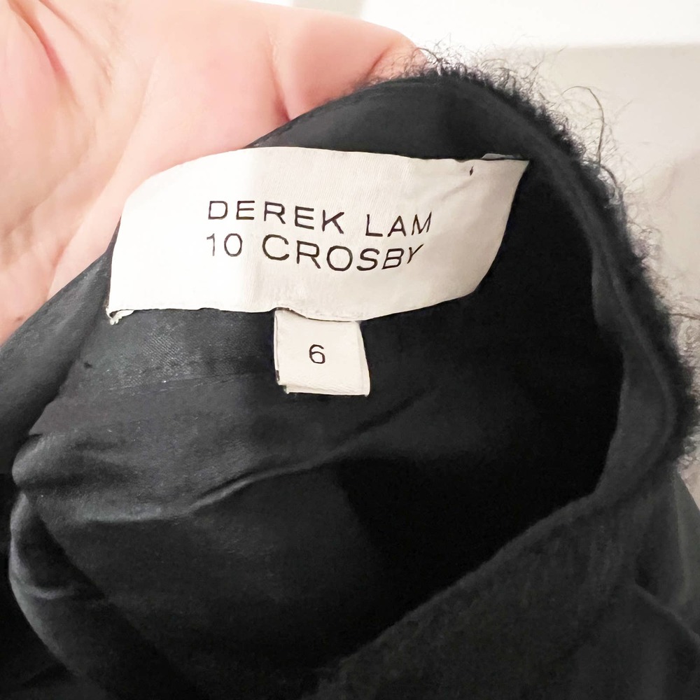 Derek Lam 10 Black Satin Flare Raw Edge Ribbon Waistband Mini Sz 6 - Picture 2 of 7